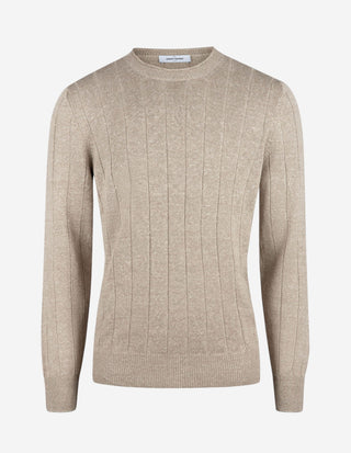 Tröja Rundhals Retroribb Linne Bomull Beige