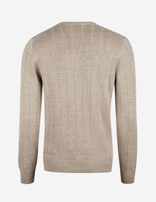 Tröja Rundhals Retroribb Linne Bomull Beige