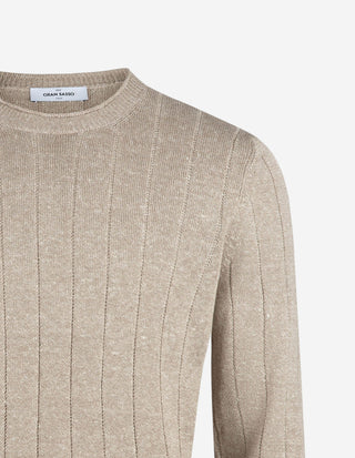 Tröja Rundhals Retroribb Linne Bomull Beige