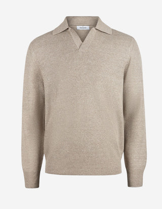 Tröja Open Collar Linne Bomull Beige