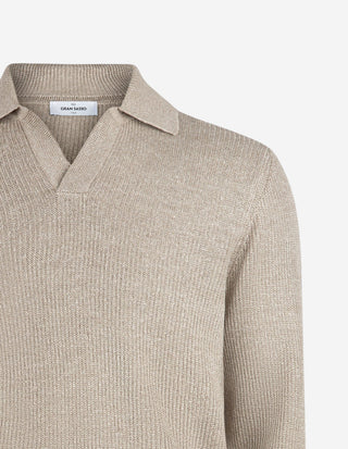 Tröja Open Collar Linne Bomull Beige