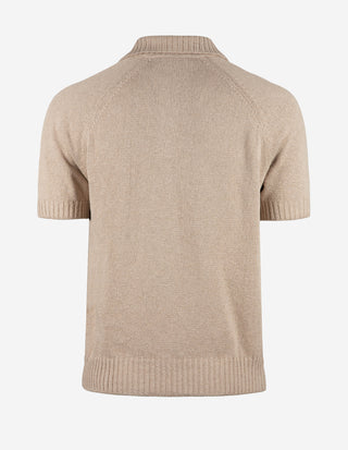Pikétröja Stickad Raglan Open Collar Beige