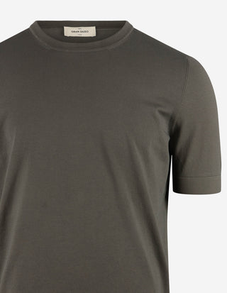 T-shirt Finstickad Bomull Gråbeige