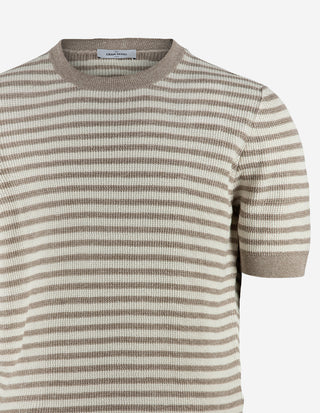 T-shirt Strukturstickad Randig Beige/Vit