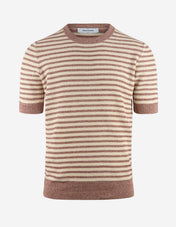 T-shirt Strukturstickad Randig Rost/Vit