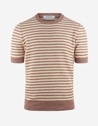 T-shirt Strukturstickad Randig Rost/Vit