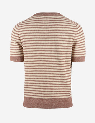 T-shirt Strukturstickad Randig Rost/Vit