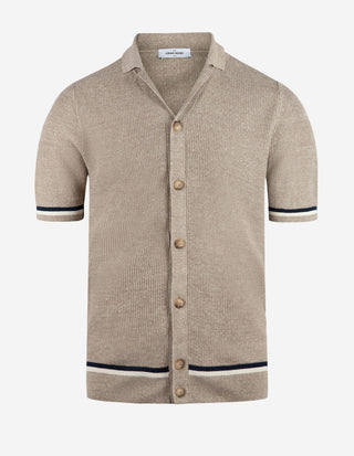 Skjorta Stickad Kortärmad Bomull/Linne Beige