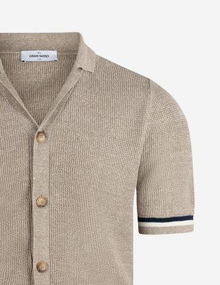 Skjorta Stickad Kortärmad Bomull/Linne Beige