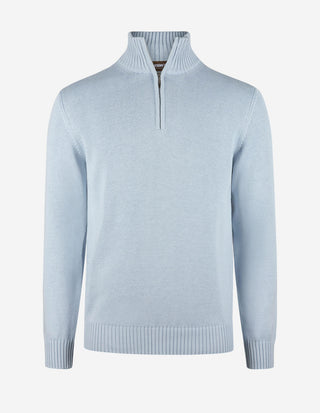 Half Zip Chunky Tröja Bomull Ljusblå