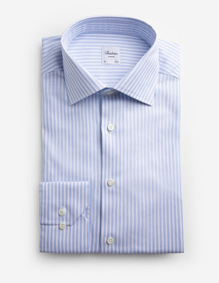 Slimline Skjorta Twill Randig Ljusblå/Vit