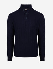 Kabelstickad Poloshirt Ull Kashmir Navy
