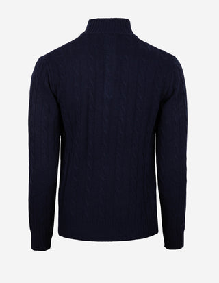 Kabelstickad Poloshirt Ull Kashmir Navy