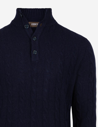 Kabelstickad Poloshirt Ull Kashmir Navy