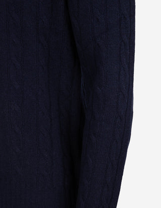 Kabelstickad Poloshirt Ull Kashmir Navy