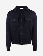Cardigan Overshirt Stickad Ull Navy