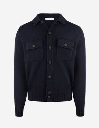 Cardigan Overshirt Stickad Ull Navy