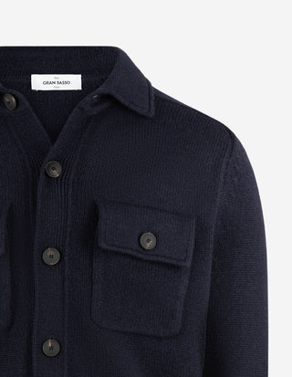 Cardigan Overshirt Stickad Ull Navy