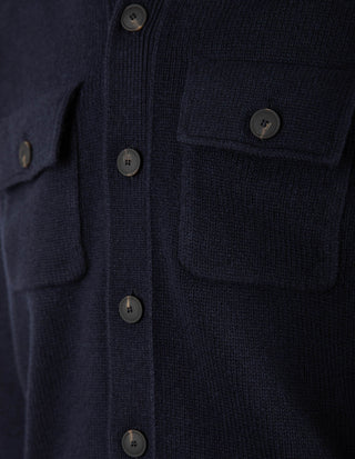 Cardigan Overshirt Stickad Ull Navy