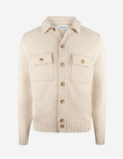 Cardigan Overshirt Stickad Ull Ljusbeige