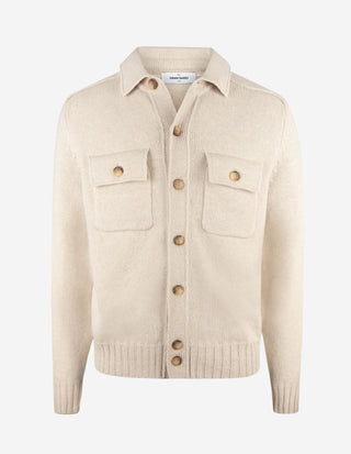Cardigan Overshirt Stickad Ull Ljusbeige