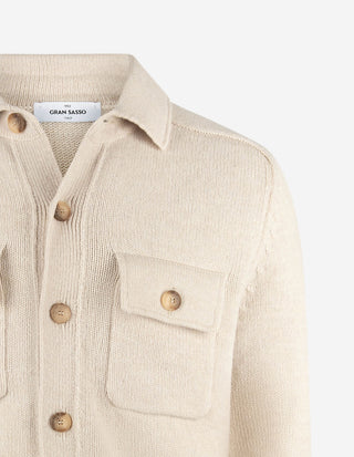 Cardigan Overshirt Stickad Ull Ljusbeige