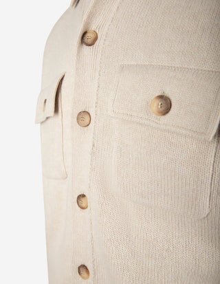 Cardigan Overshirt Stickad Ull Ljusbeige
