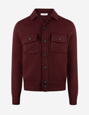 Cardigan Overshirt Stickad Ull Vinröd