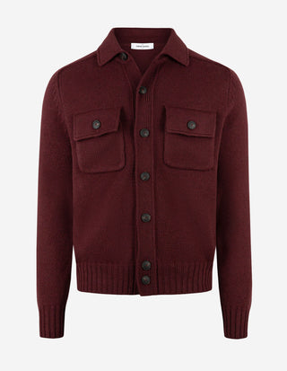 Cardigan Overshirt Stickad Ull Vinröd