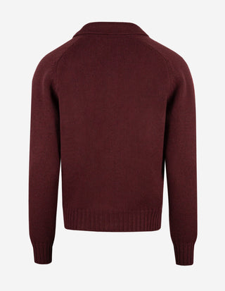 Cardigan Overshirt Stickad Ull Vinröd