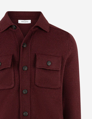 Cardigan Overshirt Stickad Ull Vinröd