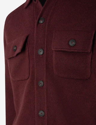 Cardigan Overshirt Stickad Ull Vinröd