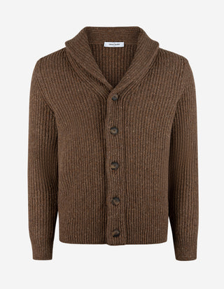 Ribbstickad Cardigan Ull/Kashmir Brun