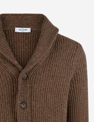 Ribbstickad Cardigan Ull/Kashmir Brun