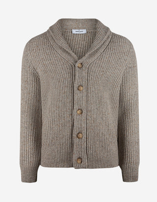 Ribbstickad Cardigan Ull/Kashmir Gråbeige