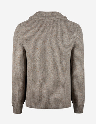 Ribbstickad Cardigan Ull/Kashmir Gråbeige