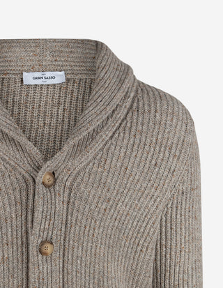 Ribbstickad Cardigan Ull/Kashmir Gråbeige