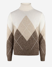 Polotröja Ull Argyle Brun/Beige/Vit