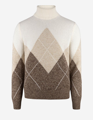 Polotröja Ull Argyle Brun/Beige/Vit