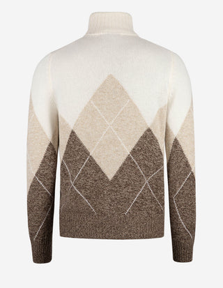Polotröja Ull Argyle Brun/Beige/Vit