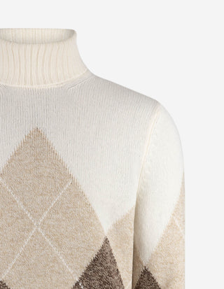 Polotröja Ull Argyle Brun/Beige/Vit