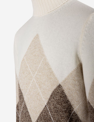 Polotröja Ull Argyle Brun/Beige/Vit