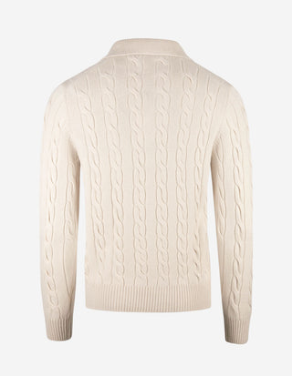 Kabelstickad Pikétröja Ull/Kashmir Ljusbeige