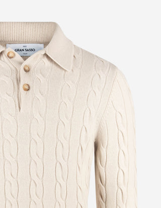 Kabelstickad Pikétröja Ull/Kashmir Ljusbeige