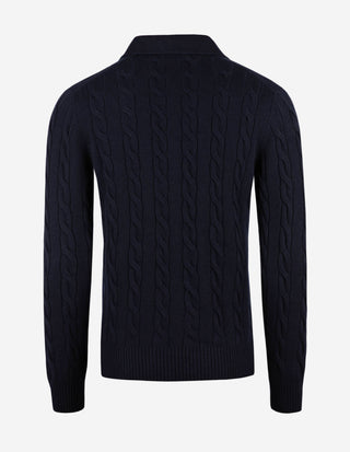 Kabelstickad Pikétröja Ull/Kashmir Navy