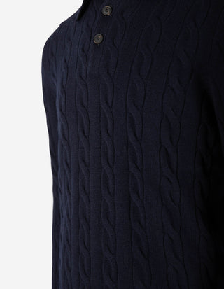 Kabelstickad Pikétröja Ull/Kashmir Navy