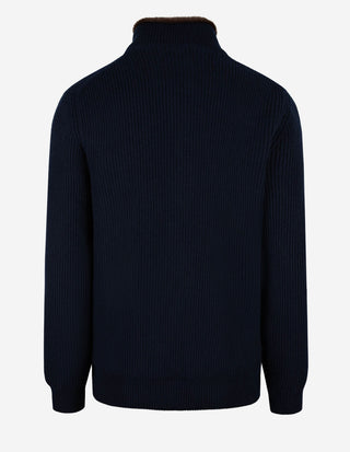 Zip-Cardigan Kashmir Eco-Fur Navy/Brun