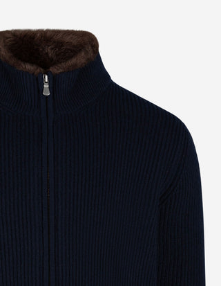 Zip-Cardigan Kashmir Eco-Fur Navy/Brun