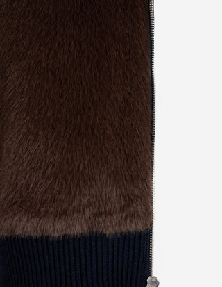 Zip-Cardigan Kashmir Eco-Fur Navy/Brun