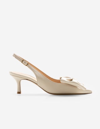 Slingback med Rosett Benvit